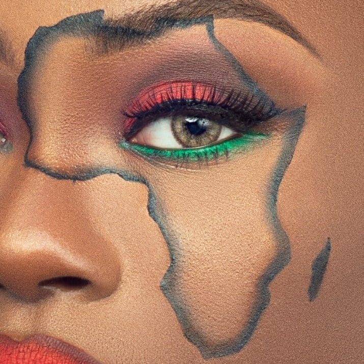 Custom makeup stencil in use for an editorial makeup shoot